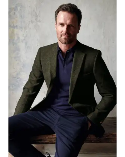 Jackets Brook Taverner Regular Fit Dee Olive Herringbone Wool Blend Jacket-BT-5342A £116.00