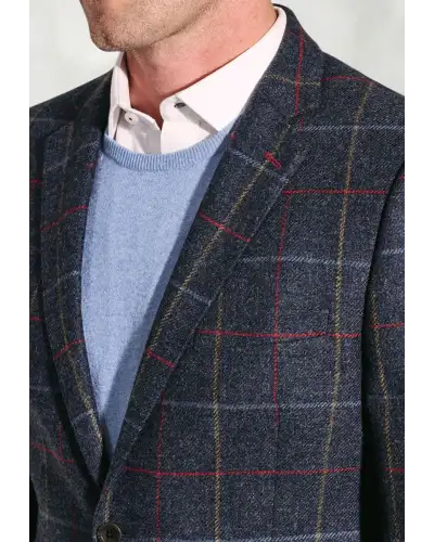 Suit Jackets Brook Taverner Tailored Fit Haincliffe Blue Check Wool Suit Jacket-BT-3869A £224.00