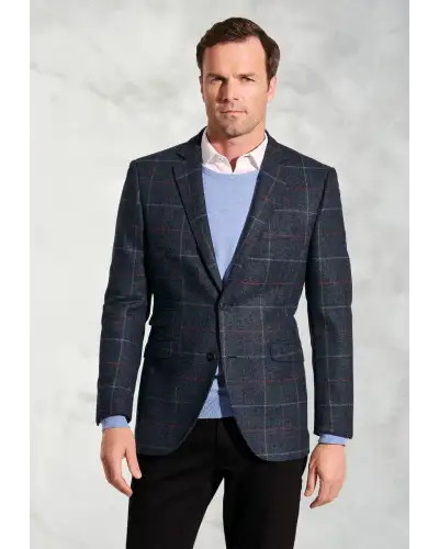 Suit Jackets Brook Taverner Tailored Fit Haincliffe Blue Check Wool Suit Jacket-BT-3869A £224.00