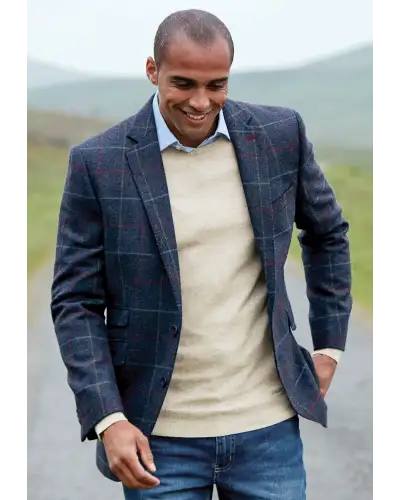 Suit Jackets Brook Taverner Tailored Fit Haincliffe Blue Check Wool Suit Jacket £224.00