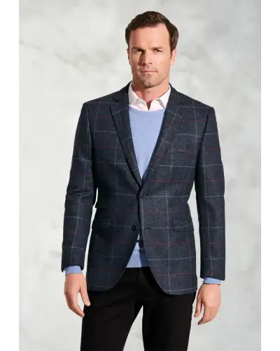 Suit Jackets Brook Taverner Tailored Fit Haincliffe Blue Check Wool Suit Jacket-BT-3869A £224.00