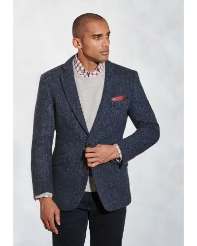 Harris Tweed Jackets Brook Taverner Tailored Fit Stranraer Navy Herringbone Harris Tweed Jacket £269.00