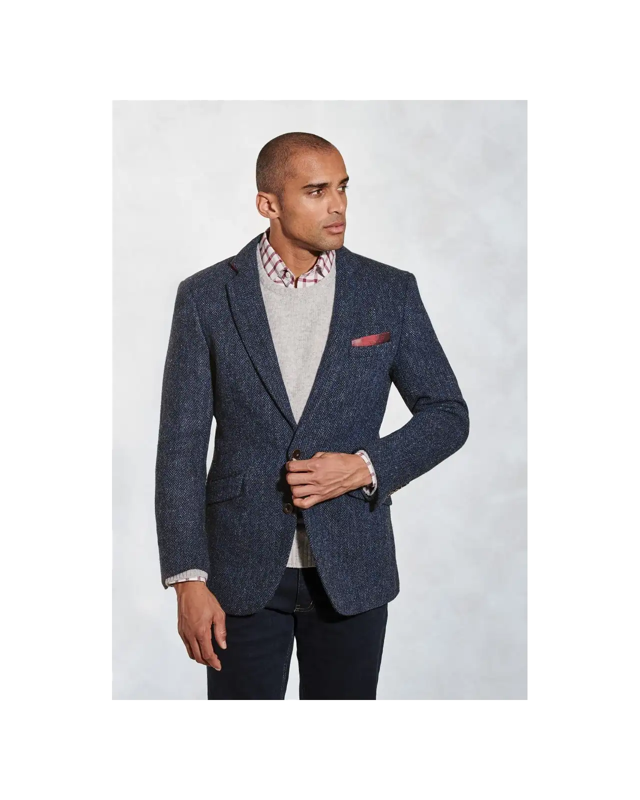 Harris Tweed Jackets Brook Taverner Tailored Fit Stranraer Navy Herringbone Harris Tweed Jacket £269.00