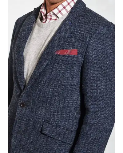 Harris Tweed Jackets Brook Taverner Tailored Fit Stranraer Navy Herringbone Harris TweedR Jacket-BT-3541A £269.00