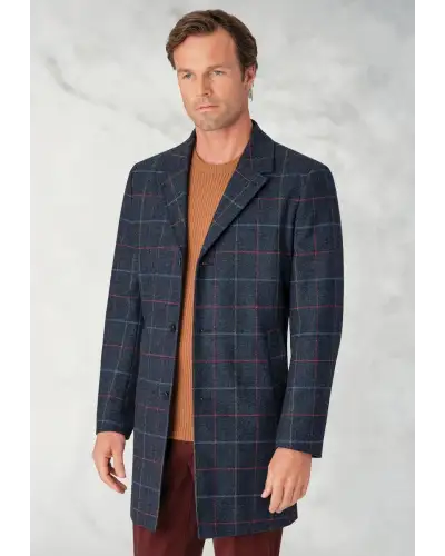Overcoats Brook Taverner Haincliffe Blue Overcheck Tweed Wool Overcoat-BT-9048A £179.00