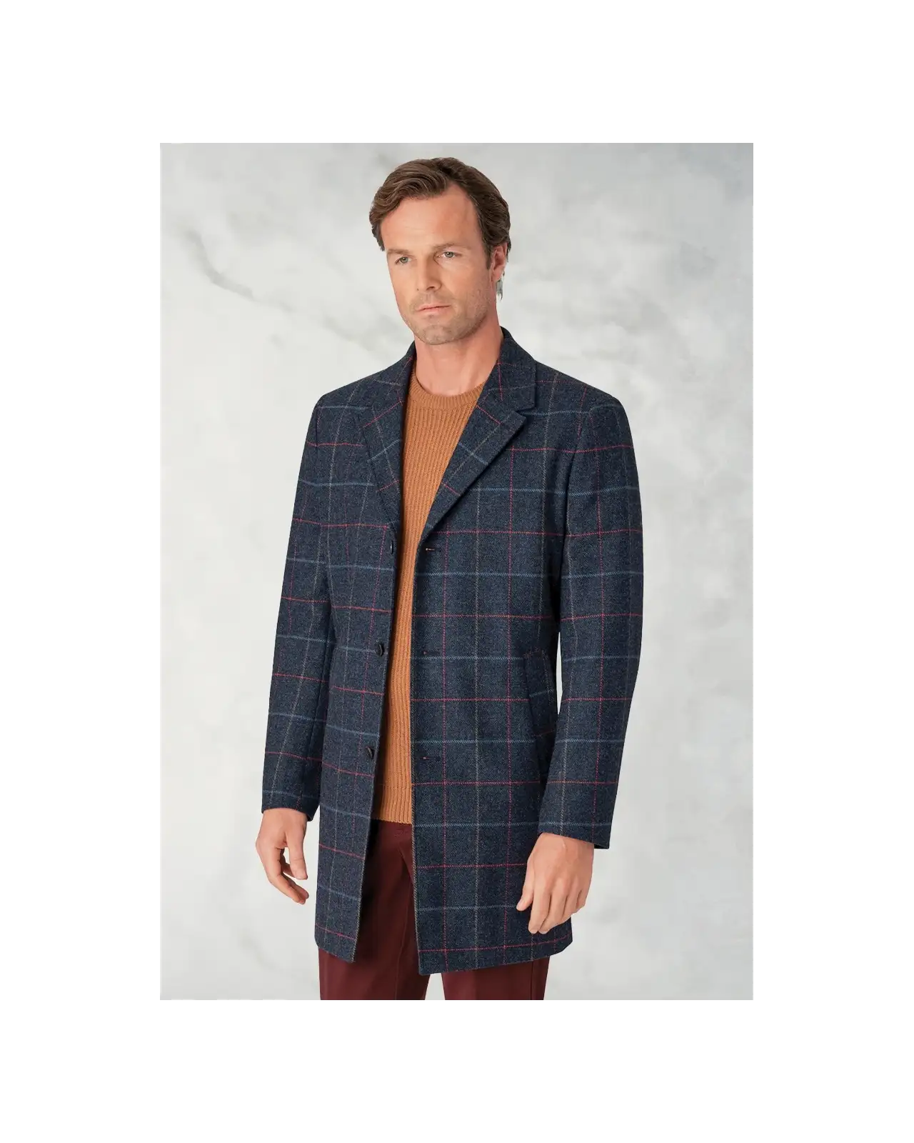 Overcoats Brook Taverner Haincliffe Blue Overcheck Tweed Wool Overcoat-BT-9048A £179.00
