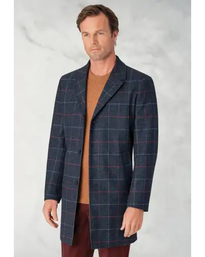 Overcoats Brook Taverner Haincliffe Blue Overcheck Tweed Wool Overcoat-BT-9048A £179.00