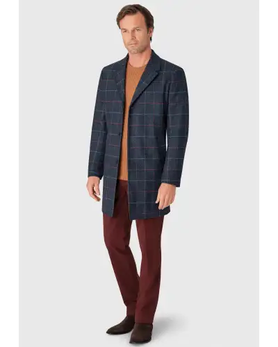 Overcoats Brook Taverner Haincliffe Blue Overcheck Tweed Wool Overcoat-BT-9048A £179.00