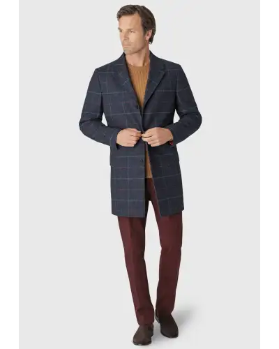 Overcoats Brook Taverner Haincliffe Blue Overcheck Tweed Wool Overcoat-BT-9048A £179.00