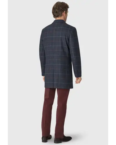 Overcoats Brook Taverner Haincliffe Blue Overcheck Tweed Wool Overcoat-BT-9048A £179.00