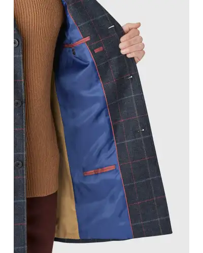 Overcoats Brook Taverner Haincliffe Blue Overcheck Tweed Wool Overcoat-BT-9048A £179.00