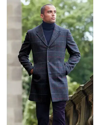 Overcoats Brook Taverner Haincliffe Blue Overcheck Tweed Wool Overcoat-BT-9048A £179.00