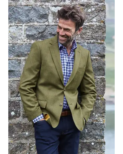 Jackets Brook Taverner Regular Fit Helsinki Olive Check Pure New Wool Tweed Jacket-BT-3110A £179.00