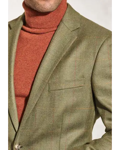 Jackets Brook Taverner Regular Fit Helsinki Olive Check Pure New Wool Tweed Jacket-BT-3110A £179.00