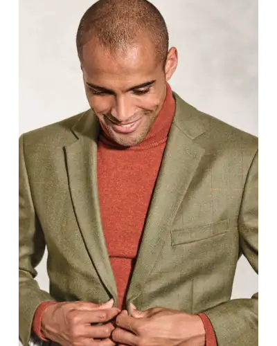 Jackets Brook Taverner Regular Fit Helsinki Olive Check Pure New Wool Tweed Jacket £179.00