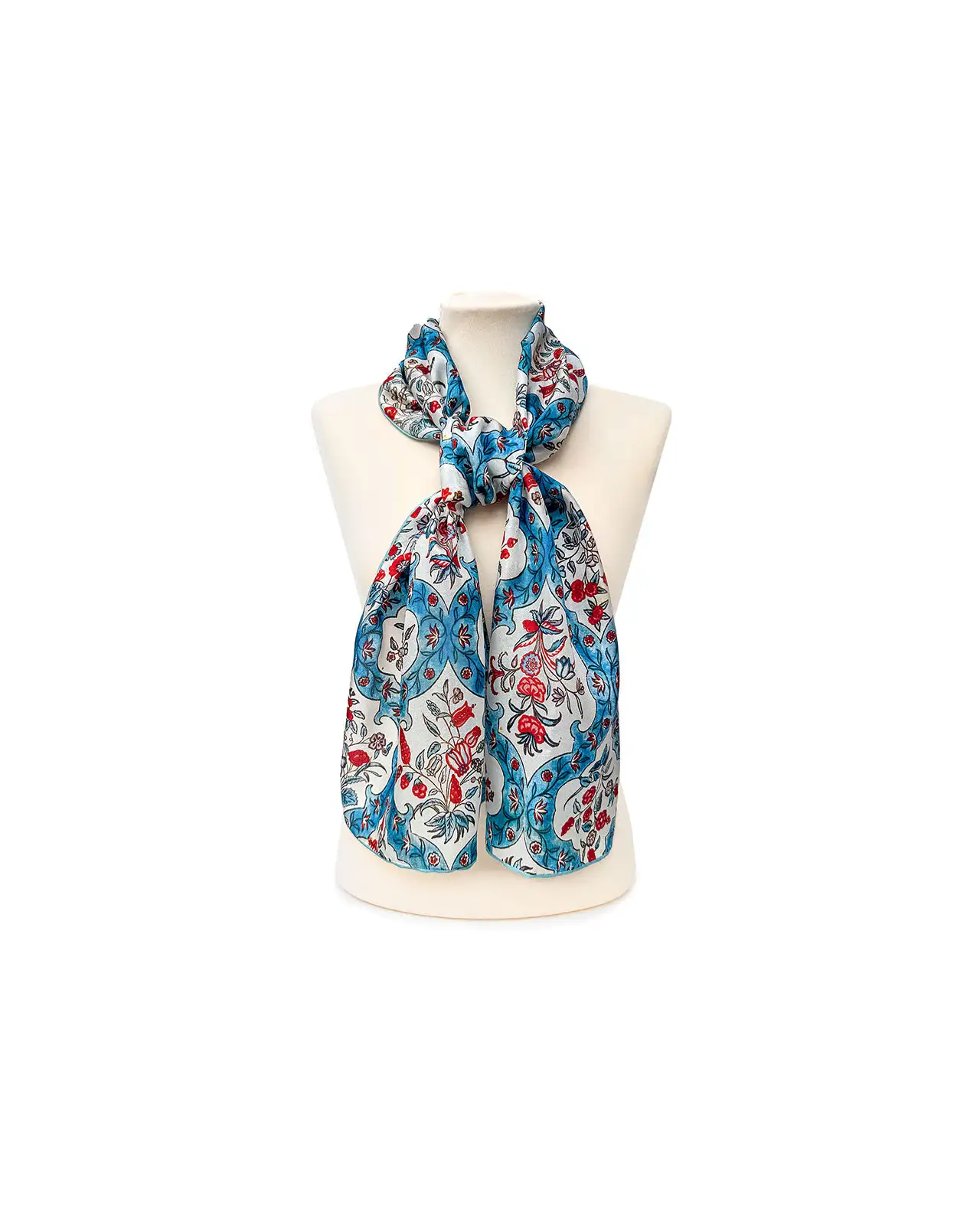Scarves Fox and Chave Indian Blue Floral Silk Habotai Scarf £42.00