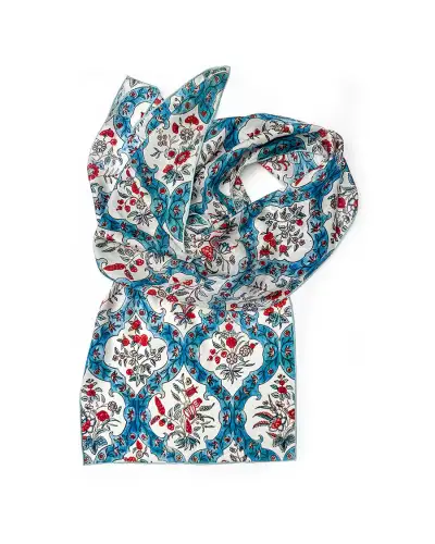 Scarves Fox and Chave Indian Blue Floral Silk Habotai Scarf £42.00