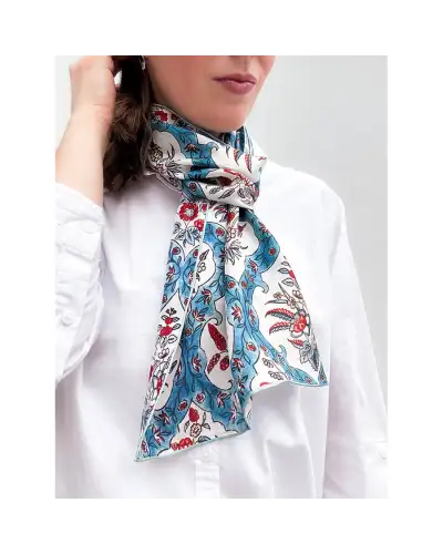 Scarves Fox and Chave Indian Blue Floral Silk Habotai Scarf £42.00