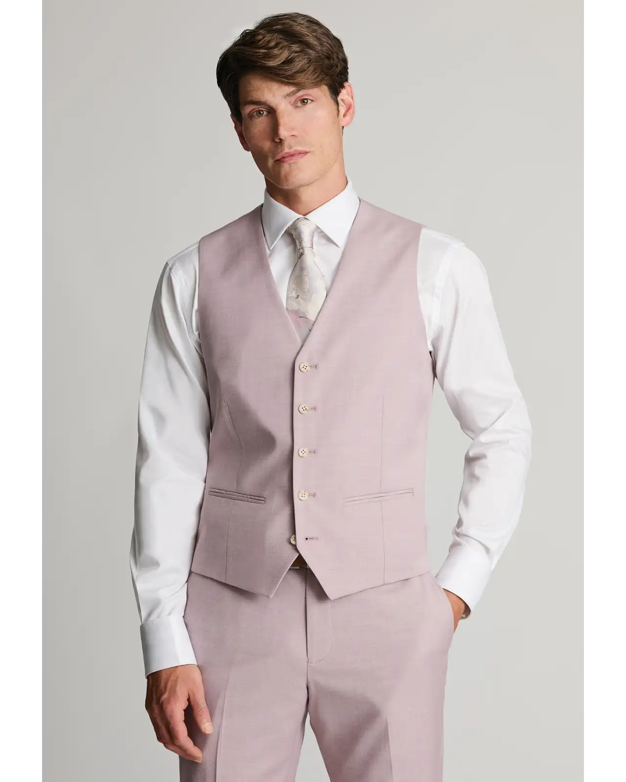 Waistcoats Brook Taverner Tailored Fit Hayton Pink Textured Suit Waistcoat-BT-1997CT £89.00