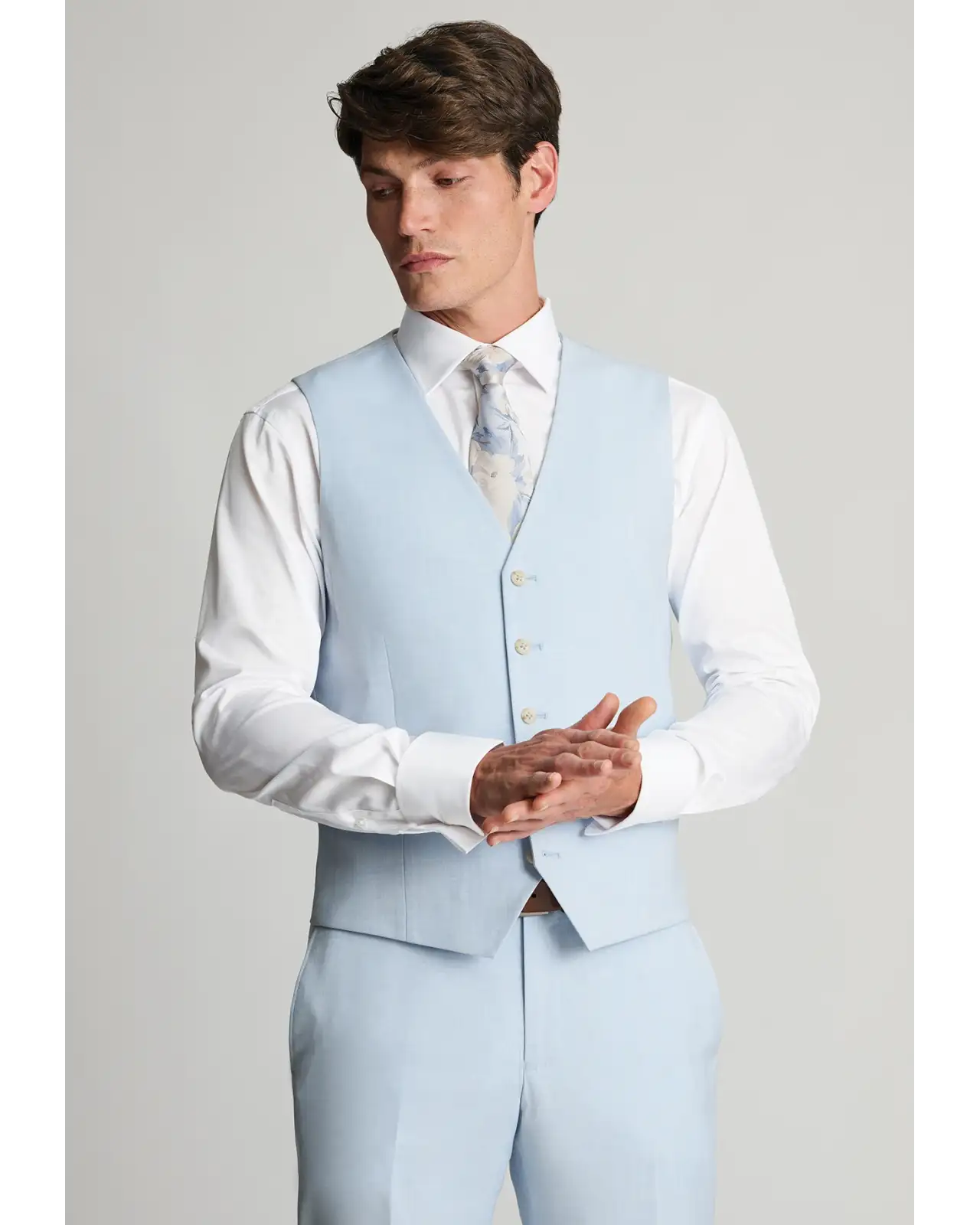 Waistcoats Brook Taverner Tailored Fit Hayton Sky Blue Textured Suit Waistcoat-BT-1997AT £89.00