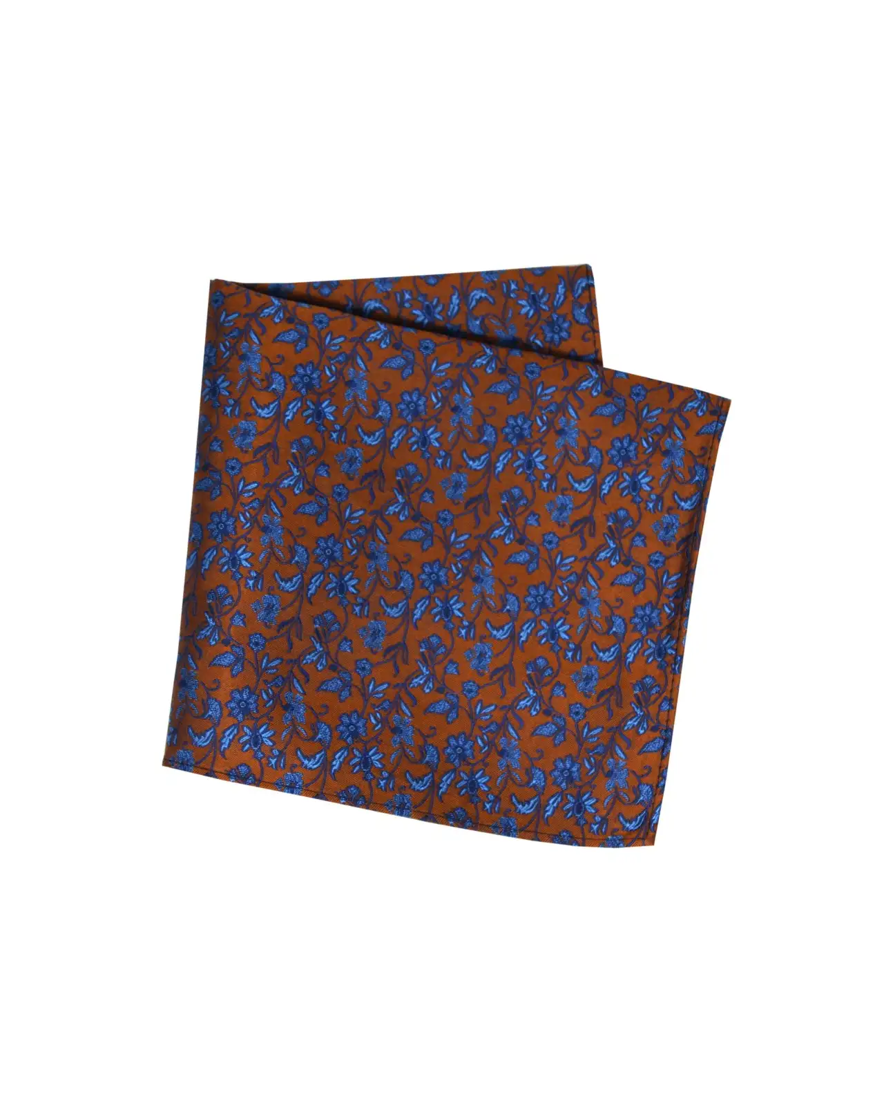 Pocket Square Soprano Ties Soprano Burnt Orange With Small Blue Flowers Silk Pocket Square £15.00
