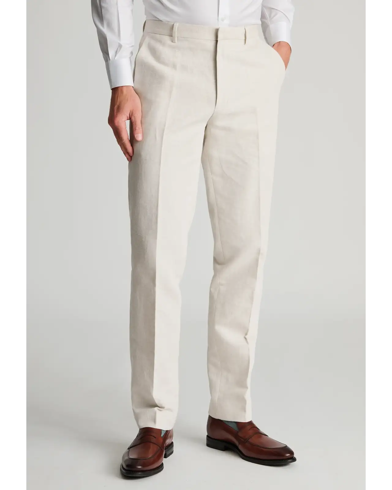 Trousers Brook Taverner Tailored Fit Kirby Stone Cotton Linen Suit Trousers £45.00