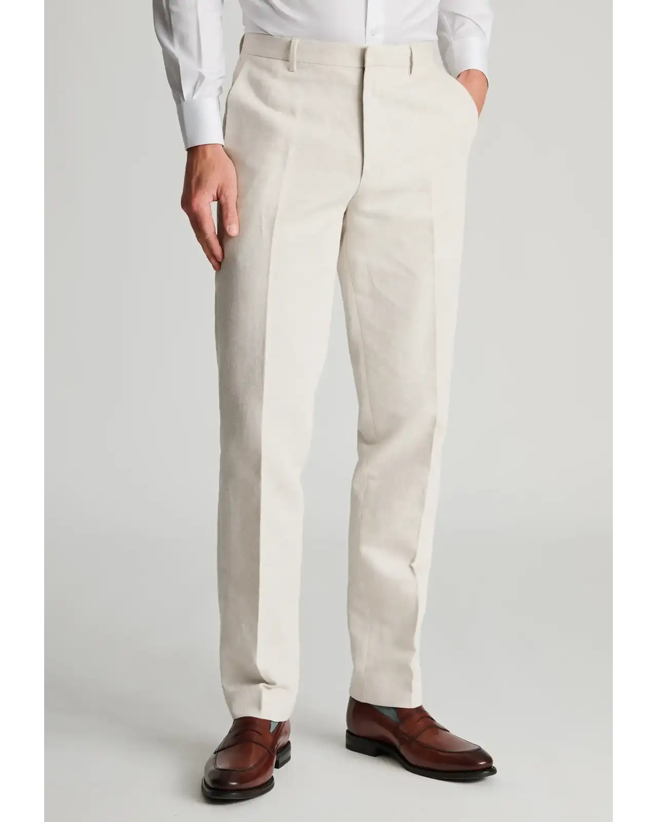 Trousers Brook Taverner Tailored Fit Kirby Stone Cotton Linen Suit Trousers £45.00