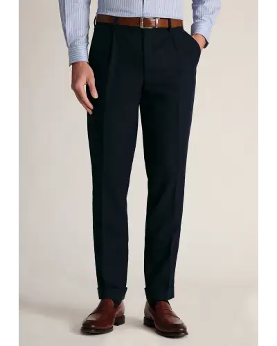 Fit Trousers Brook Taverner Tapered Fit Mcilroy Navy Pleat Front Turn Up Wool Trouser-BT-8074BT £80.00