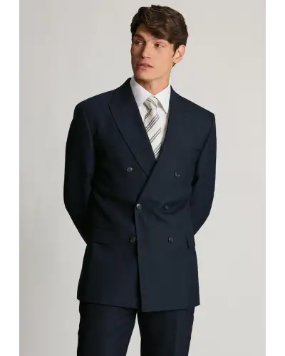 Suit Jackets Brook Taverner Tailored Fit Wells Navy Wool Blend Double Breasted Suit Jacket-BT-5512AT £143.00