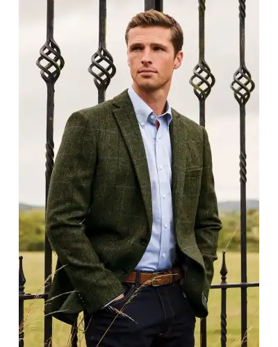 Jackets Brook Taverner Regular Fit Aston Green Check British Wool Jacket-BT-5500AR £224.00