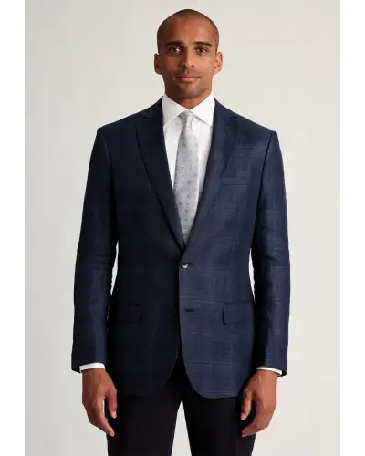 Jackets Brook Taverner Tailored Fit Bentley Navy Check Italian Linen Blend Jacket-BT-5497AT £224.00