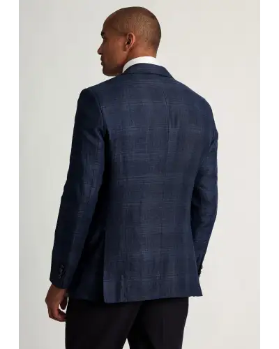 Jackets Brook Taverner Tailored Fit Bentley Navy Check Italian Linen Blend Jacket-BT-5497AT £224.00