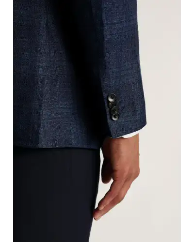 Jackets Brook Taverner Tailored Fit Bentley Navy Check Italian Linen Blend Jacket-BT-5497AT £224.00