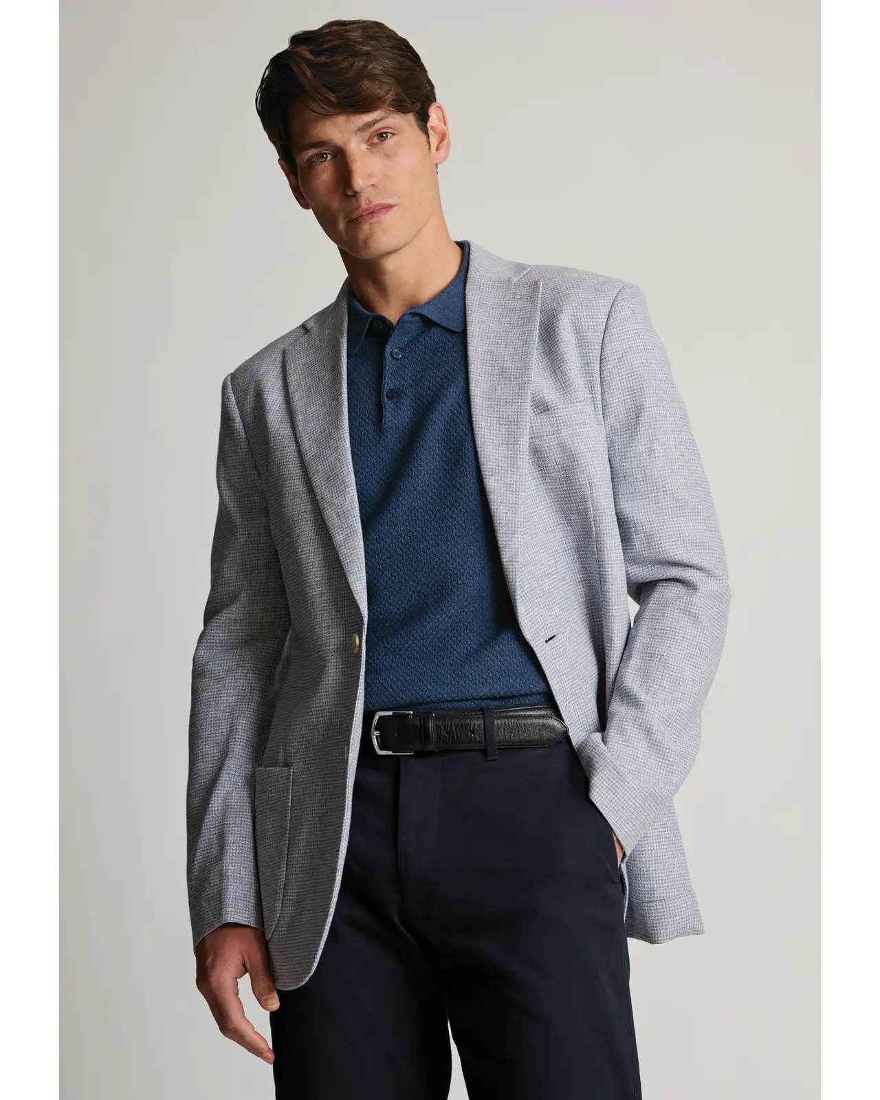 Jackets Brook Taverner Tailored Fit Winstow Blue Textured Linen Blend Jacket-BT-5489AT £116.00