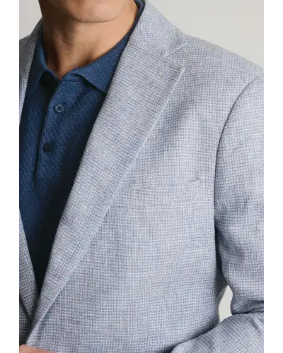 Jackets Brook Taverner Tailored Fit Winstow Blue Textured Linen Blend Jacket-BT-5489AT £116.00