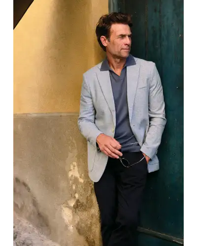 Jackets Brook Taverner Tailored Fit Winstow Blue Textured Linen Blend Jacket-BT-5489AT £116.00