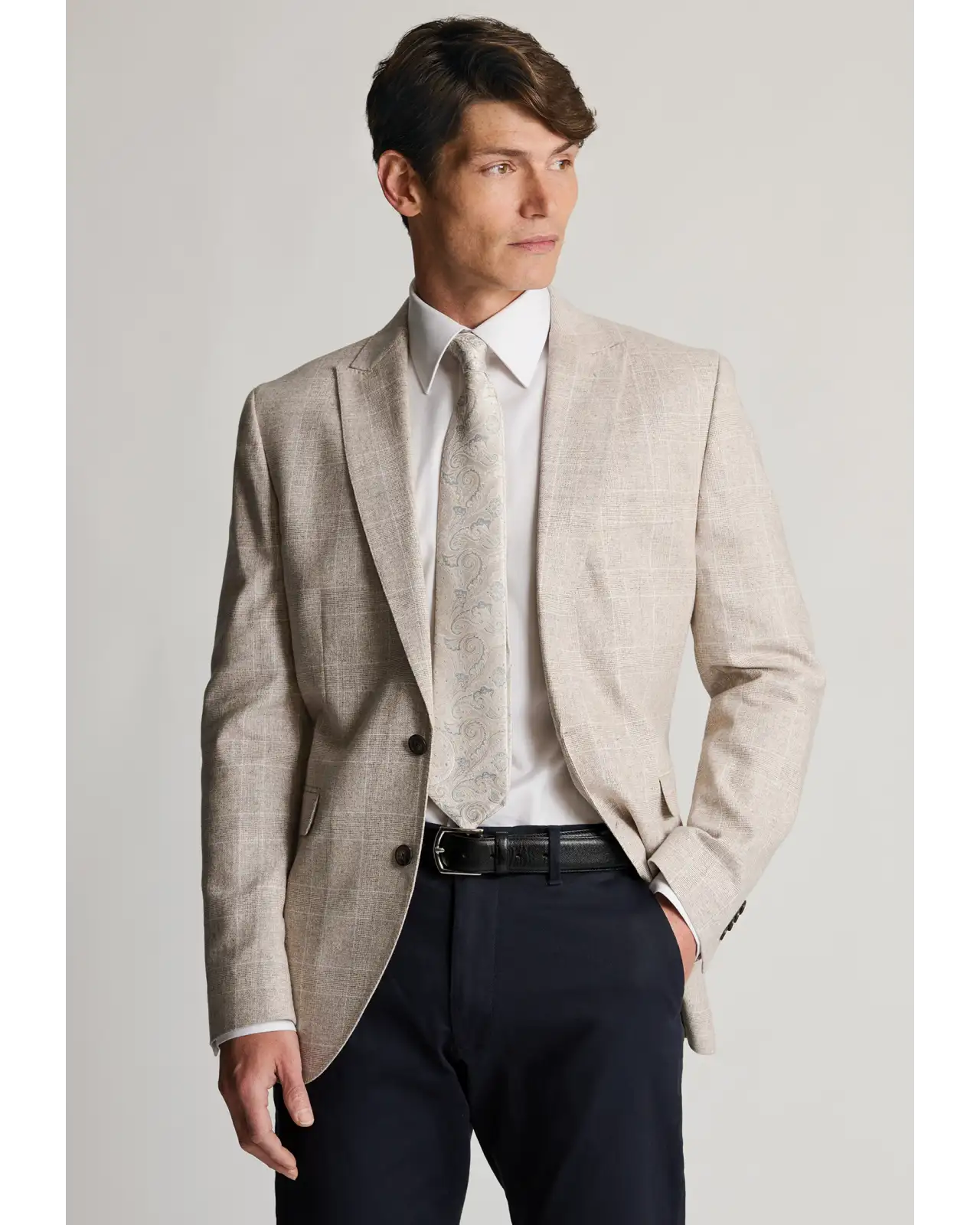 Jackets Brook Taverner Tailored Fit Skipton Stone Check Cotton Linen Stretch Jacket £134.00
