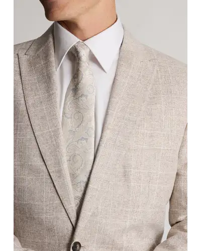 Jackets Brook Taverner Tailored Fit Skipton Stone Check Cotton Linen Stretch Jacket-BT-5487AT £134.00