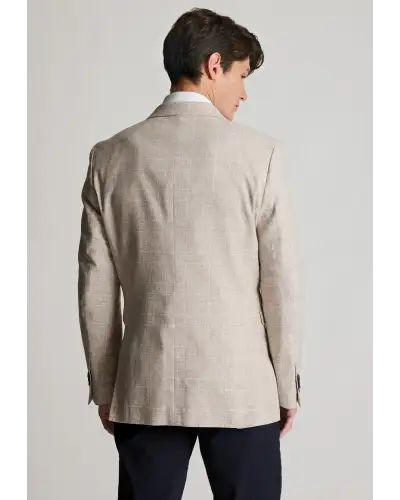 Jackets Brook Taverner Tailored Fit Skipton Stone Check Cotton Linen Stretch Jacket-BT-5487AT £134.00