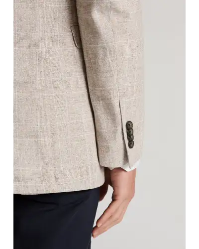 Jackets Brook Taverner Tailored Fit Skipton Stone Check Cotton Linen Stretch Jacket-BT-5487AT £134.00