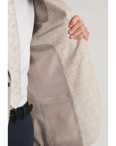 Jackets Brook Taverner Tailored Fit Skipton Stone Check Cotton Linen Stretch Jacket-BT-5487AT £134.00