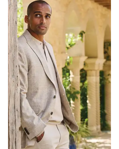 Jackets Brook Taverner Tailored Fit Skipton Stone Check Cotton Linen Stretch Jacket £134.00