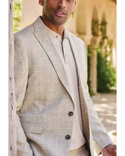 Jackets Brook Taverner Tailored Fit Skipton Stone Check Cotton Linen Stretch Jacket £134.00