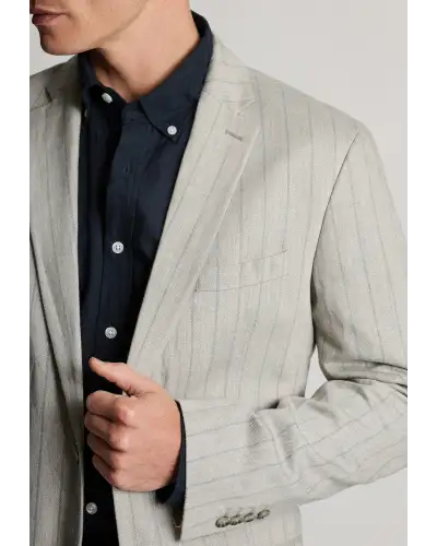 Jackets Brook Taverner Regular Fit Embsay Oatmeal Wide Butchers Stripe Cotton Linen Jacket £116.00