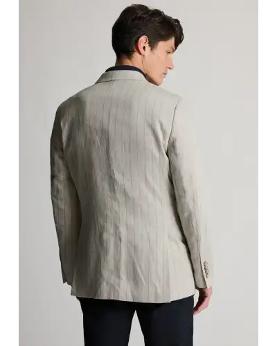 Jackets Brook Taverner Regular Fit Embsay Oatmeal Wide Butchers Stripe Cotton Linen Jacket £116.00