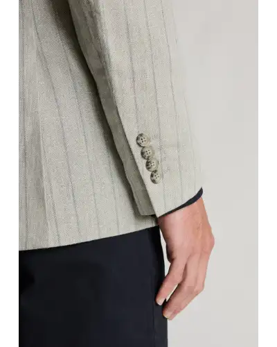 Jackets Brook Taverner Regular Fit Embsay Oatmeal Wide Butchers Stripe Cotton Linen Jacket £116.00