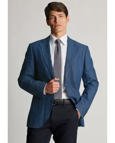 Jackets Brook Taverner Tailored Fit Brando Blue Herringbone Linen Blend Jacket £116.00