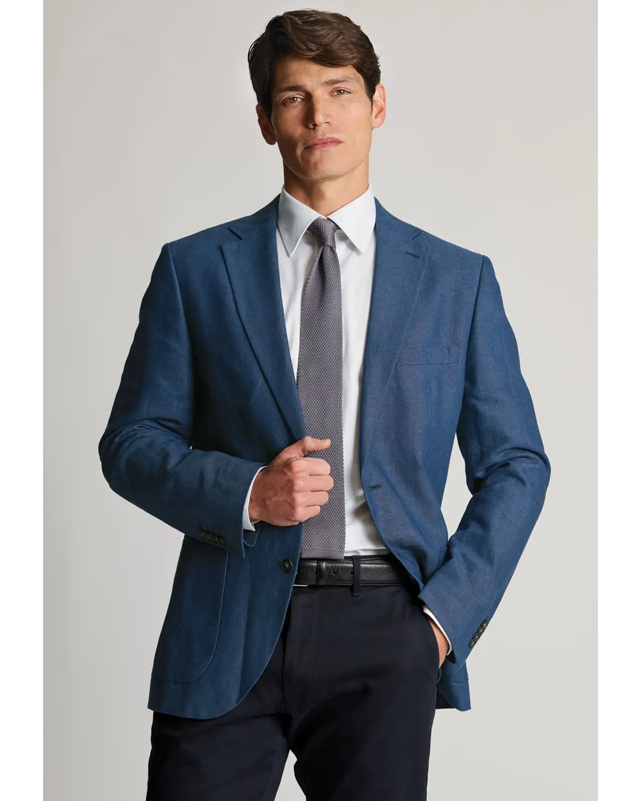 Jackets Brook Taverner Tailored Fit Brando Blue Herringbone Linen Blend Jacket-BT-5432B £116.00