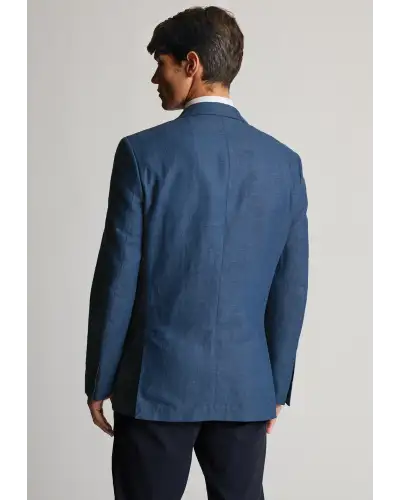 Jackets Brook Taverner Tailored Fit Brando Blue Herringbone Linen Blend Jacket-BT-5432B £116.00
