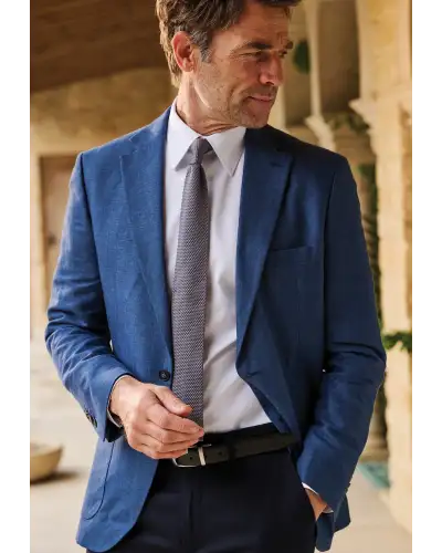 Jackets Brook Taverner Tailored Fit Brando Blue Herringbone Linen Blend Jacket £116.00